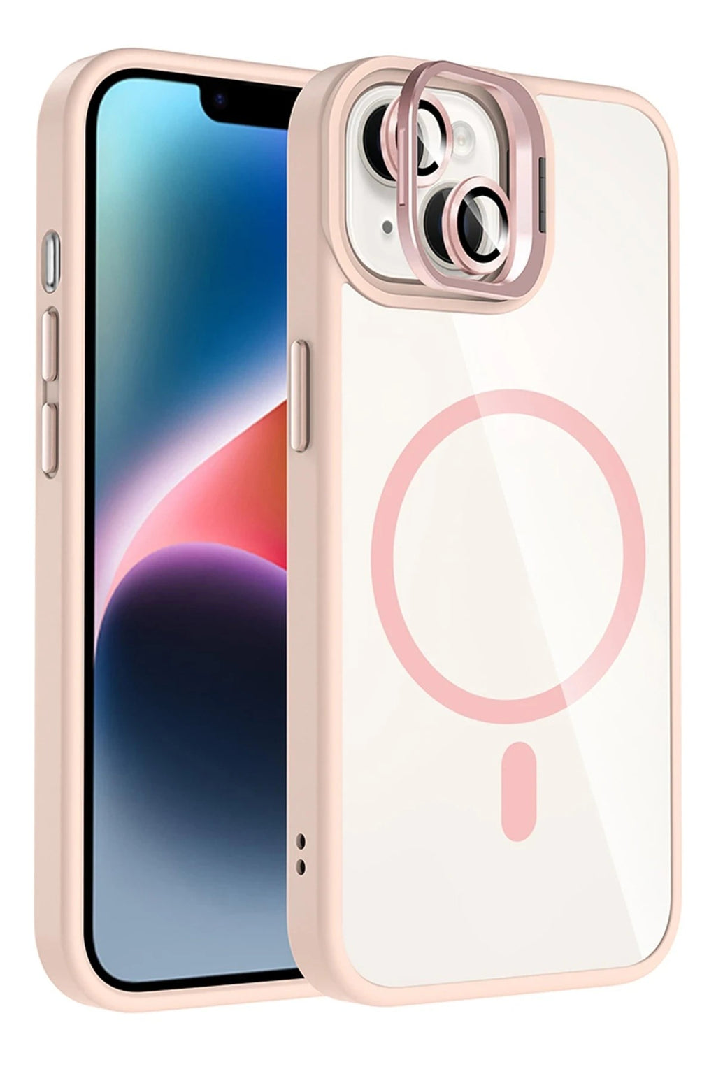 Mey İthalat® iPhone 13 Remim Lensli Magsafe Standlı Kapak - Pembe