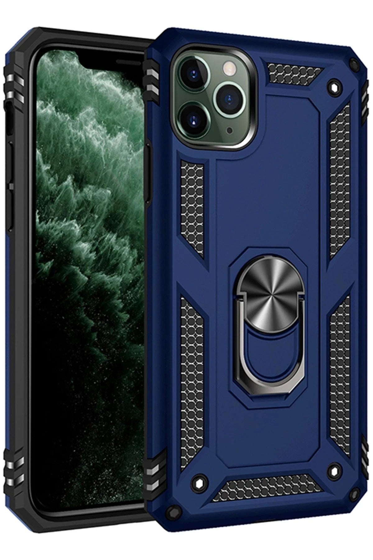 Mey İthalat® iPhone 11 Pro Max Kılıf Sofya Yüzüklü Silikon Kapak - Lacivert