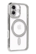 Mey İthalat® iPhone 16 Kılıf Joke Simli Magneticsafe Kılıf - Gümüş