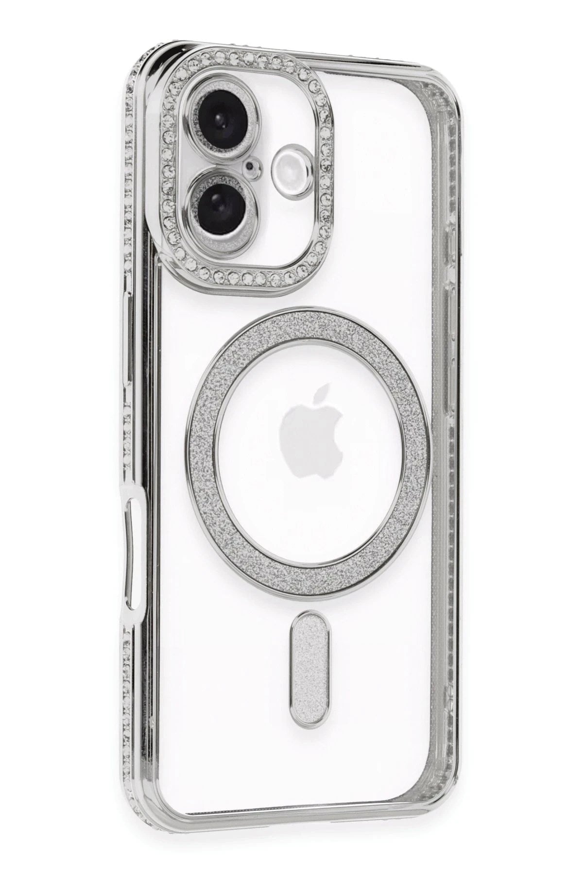 Mey İthalat® iPhone 16 Kılıf Joke Simli Magneticsafe Kılıf - Gümüş