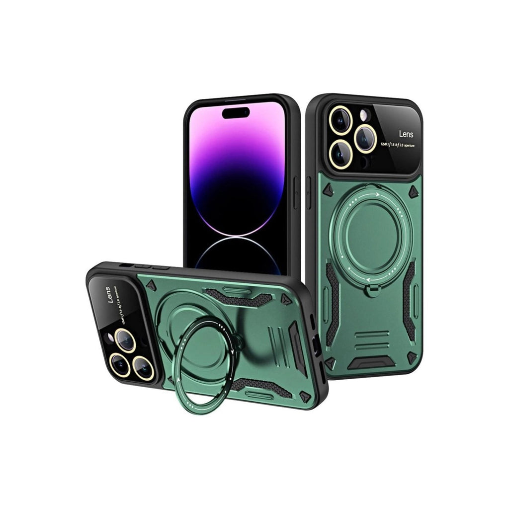 Mey İthalat® iPhone 16 Pro Kılıf Joy Lens Standlı Kapak - Koyu Yeşil