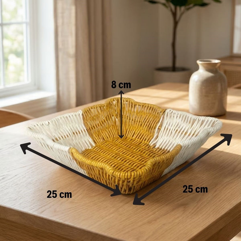 Kare Dalgalı Çift Renkli Plastik Rattan Ekmek ve Meyve Sepeti - Çok Amaçlı Banyo ve Mutfak Düzenleyici - Yıkanabilir Tezgâh Üstü Organizer