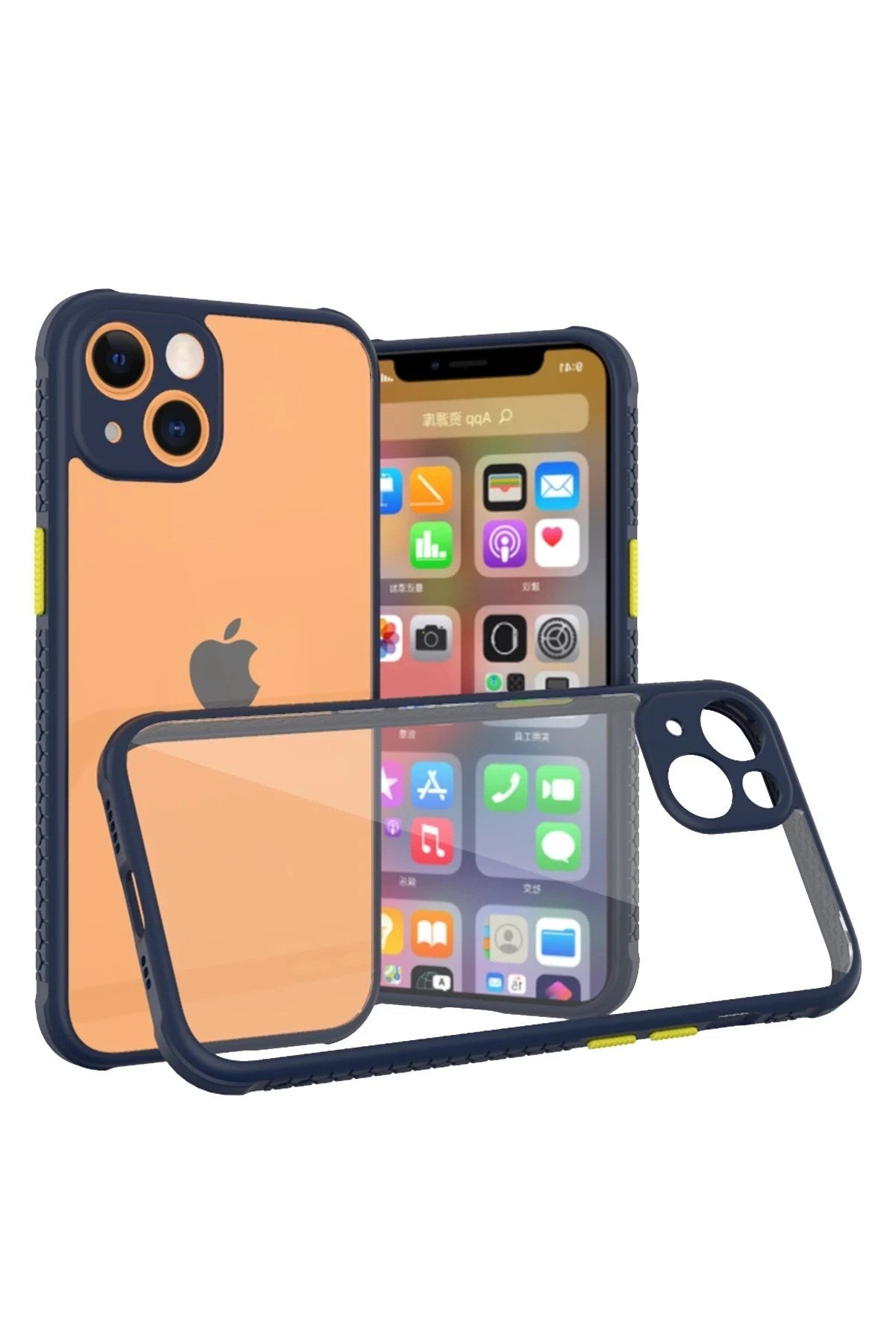 Mey İthalat® iPhone 13 Mini Kılıf Miami Şeffaf Silikon - Lacivert
