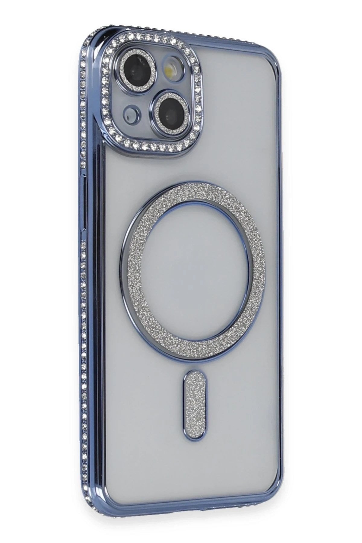 Mey İthalat® iPhone 14 Kılıf Joke Simli Magneticsafe Kılıf - Mavi