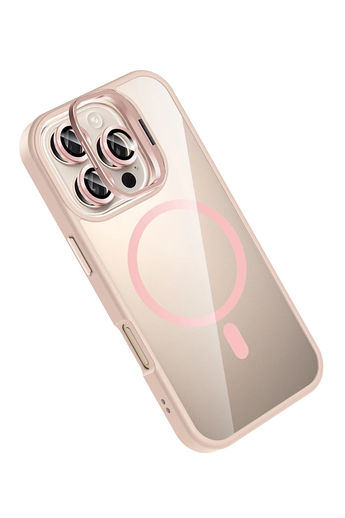 Mey İthalat® iPhone 16 Pro Remim Lensli Magsafe Standlı Kapak - Pembe