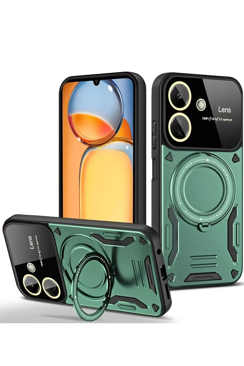 Mey İthalat® Redmi 13C Kılıf Joy Lens Standlı Kapak - Koyu Yeşil