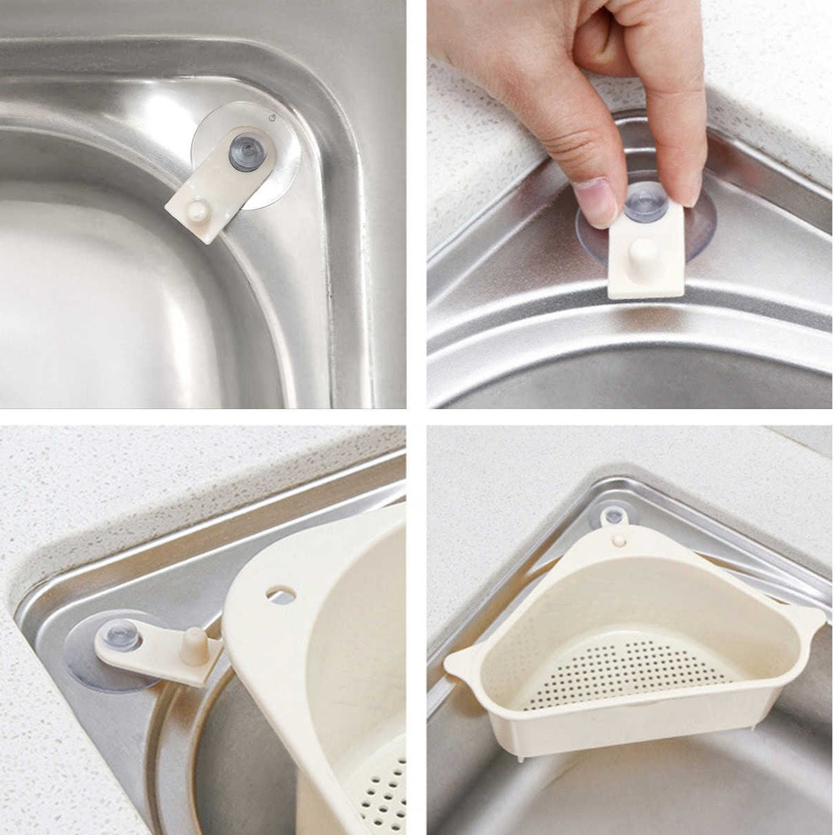 Vantuzlu Üçgen Sebze Meyve Lavabo Raf Evye Süzgeç Sünger Tutucu Düzenleyici Mutfak Organize
