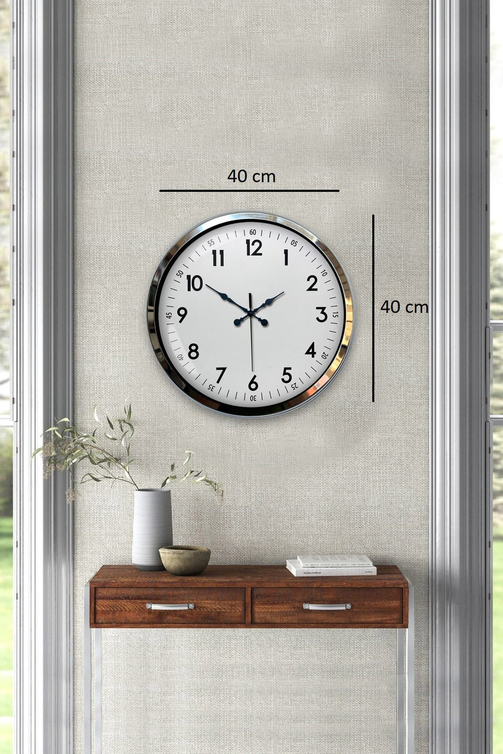 Modern Klasik 40 Cm Krom Metal Duvar Saati