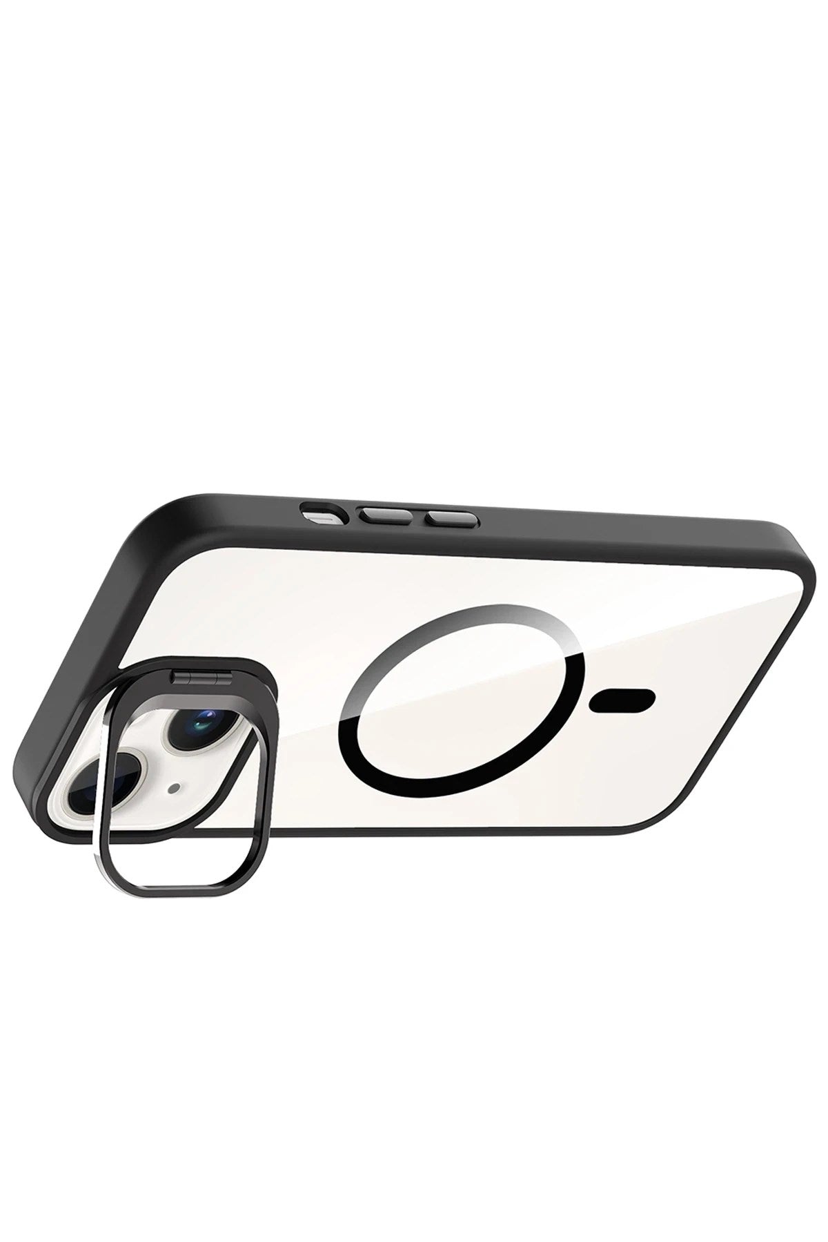 Mey İthalat® iPhone 13 Remim Lensli Magsafe Standlı Kapak - Siyah
