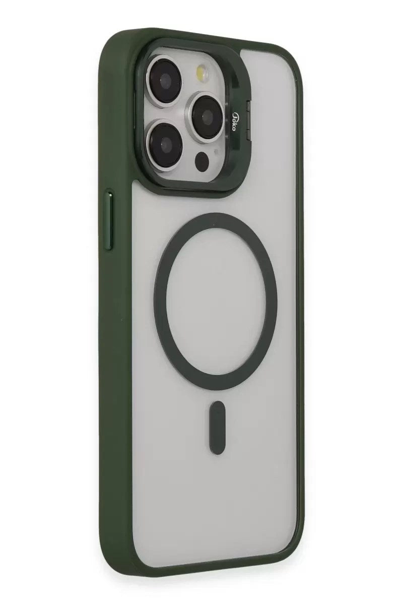 Mey İthalat® iPhone 15 Pro Kılıf Roblox Lens Magsafe Standlı Kapak - Koyu Yeşil