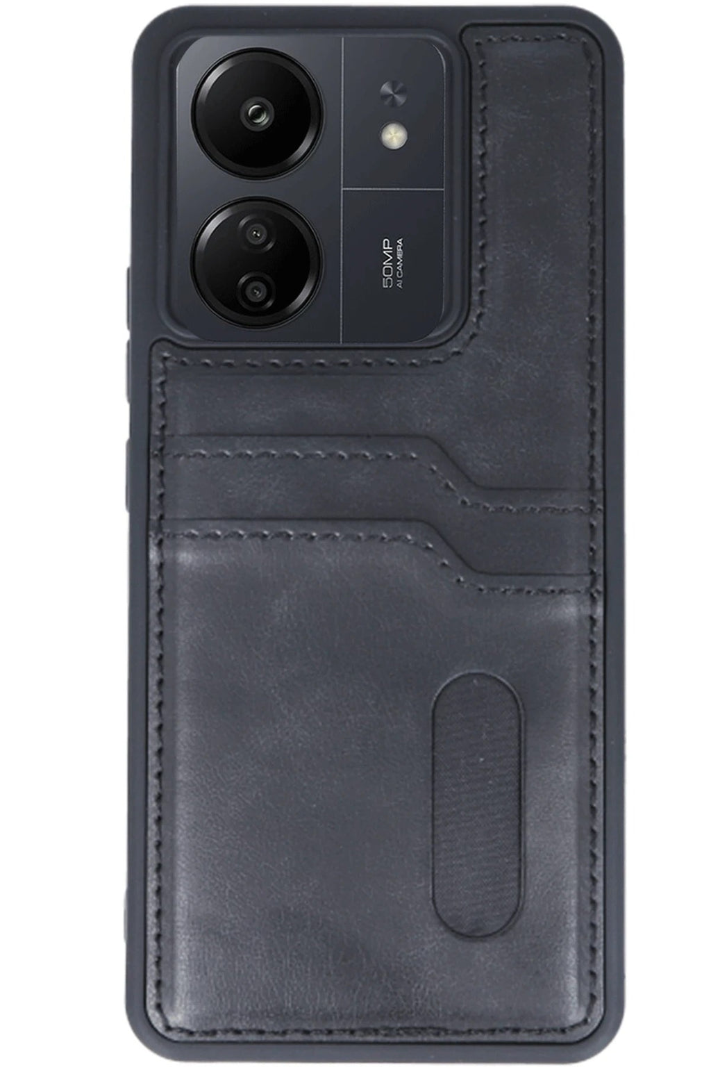 Mey İthalat® Redmi 13C Kılıf Sara Kartvizitli Deri Kılıf - Siyah