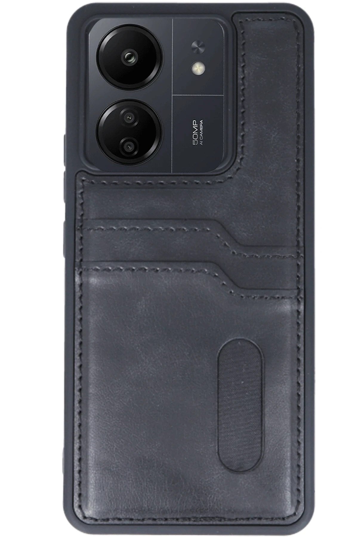 Mey İthalat® Redmi 13C Kılıf Sara Kartvizitli Deri Kılıf - Siyah