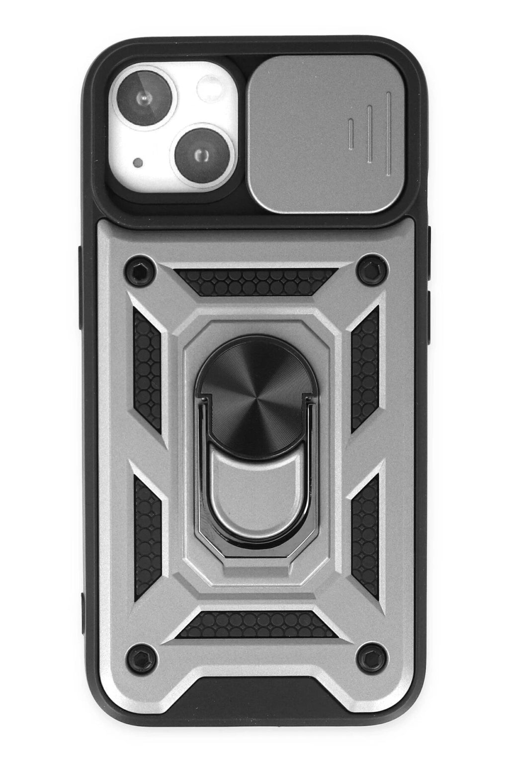 Mey İthalat® iPhone 14 Kılıf Pars Lens Yüzüklü Silikon - Gümüş