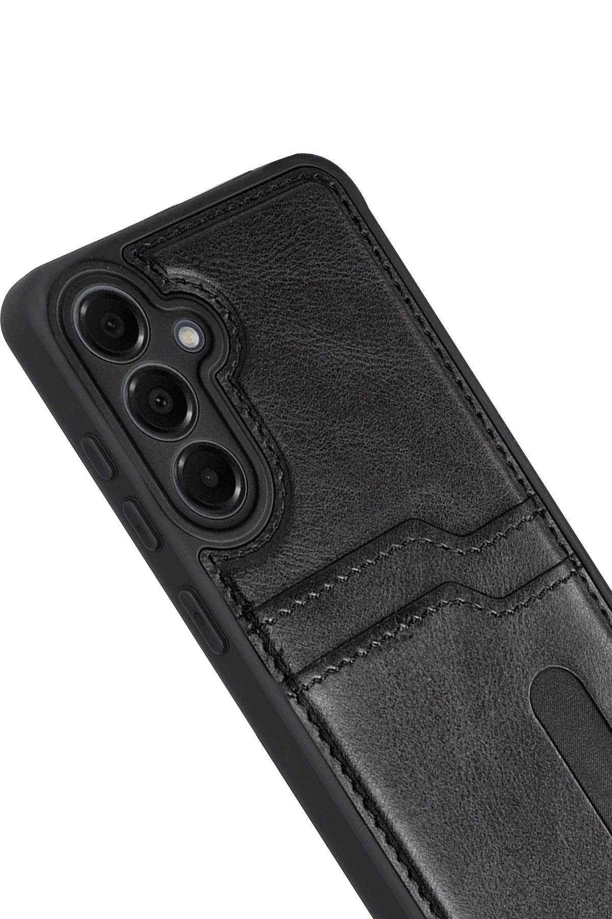 Mey İthalat® Samsung Galaxy M15 Sara Kartvizitli Deri Kılıf - Siyah