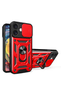 Mey İthalat® iPhone 16 Kılıf Pars Lens Yüzüklü Silikon - Kırmızı