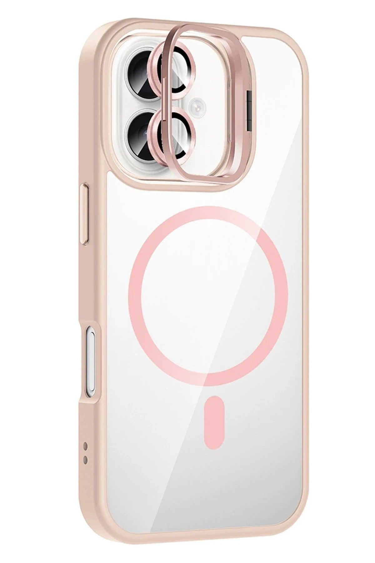 Mey İthalat® iPhone 16 Remim Lensli Magsafe Standlı Kapak - Pembe
