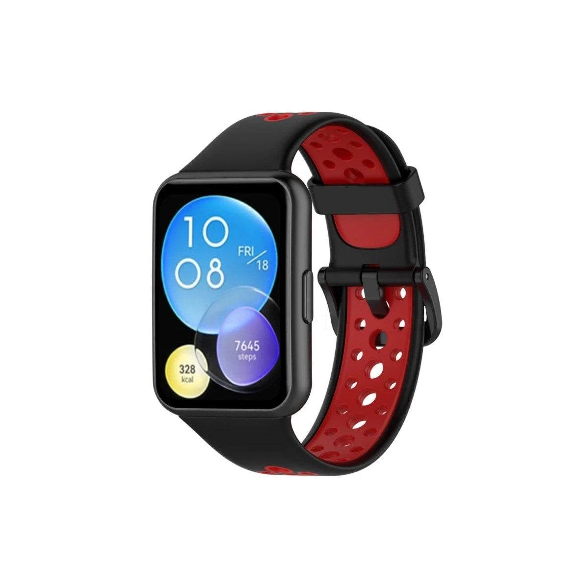 Mey İthalat® Huawei Watch Fit 2 Spor Delikli Kordon - Siyah-Kırmızı