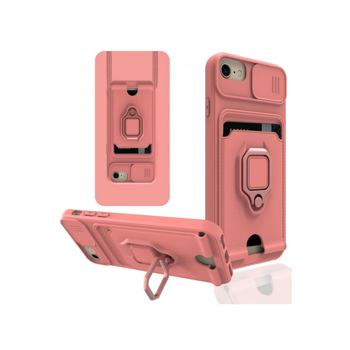 Mey İthalat® iPhone 7 Kılıf Zuma Kartvizitli Yüzüklü Silikon - Pembe
