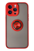 Mey İthalat® iPhone 14 Pro Max Kılıf Montreal Yüzüklü Silikon Kapak - Kırmızı