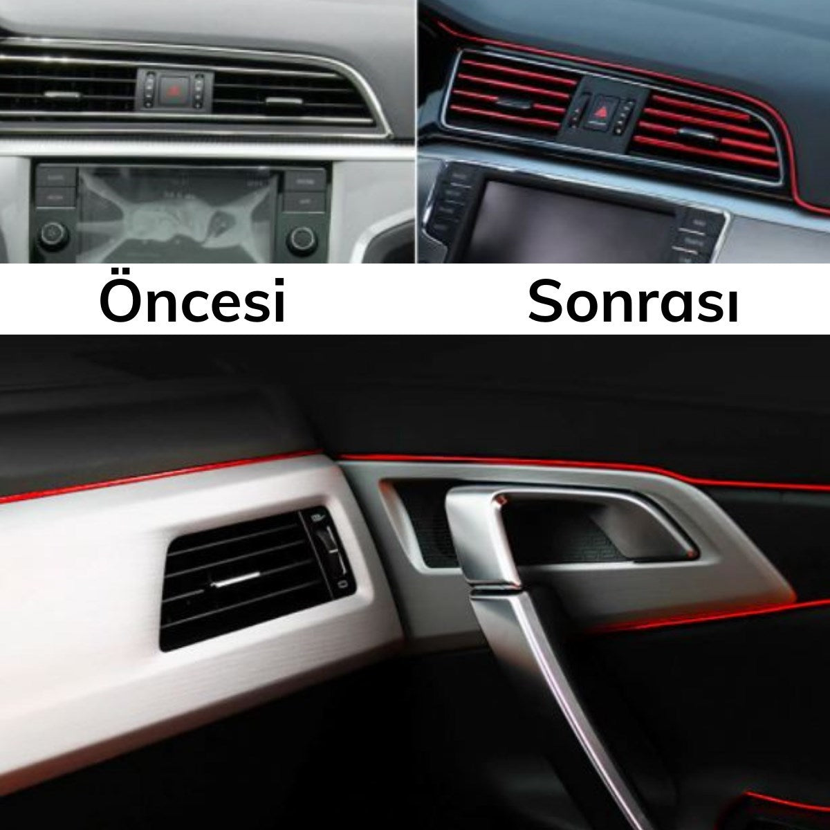 Kırmızı Araba OtoTrim Dekorasyon Şeridi Kauçuk Elastik Kolay Kurulum 5 metre Şerit Bant