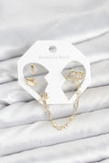 Mey İthalat® Pirinç Gold Renk Uzay Model Zincir Bağlantılı Ear Cuff Küpe Seti