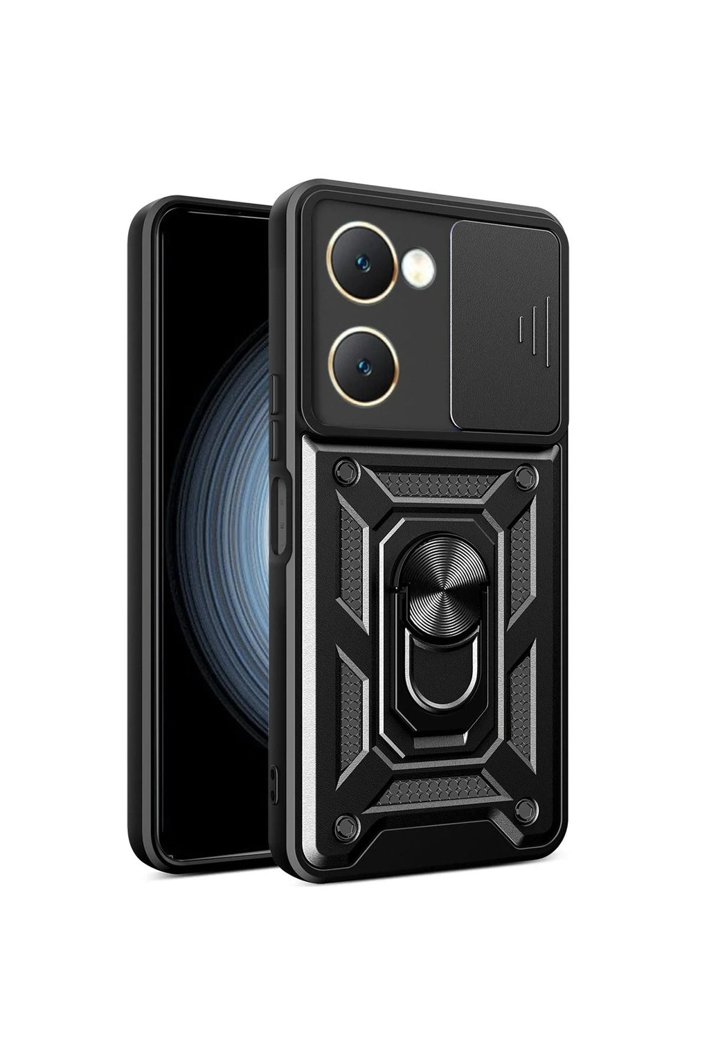 Mey İthalat® Vivo Y18 Kılıf Pars Lens Yüzüklü Silikon - Siyah