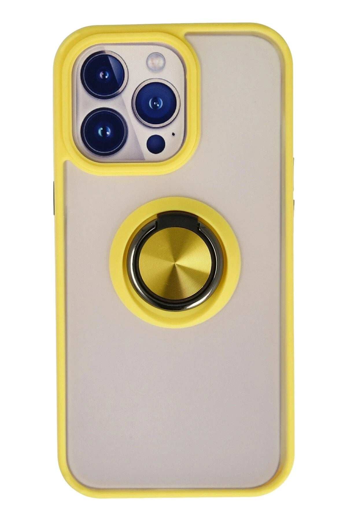 Mey İthalat® iPhone 15 Pro Max Kılıf Montreal Yüzüklü Silikon Kapak - Sarı