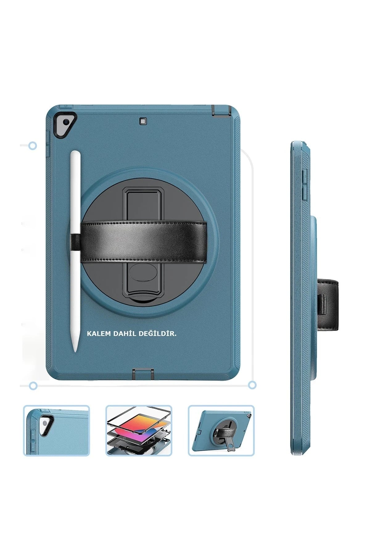 Mey İthalat® iPad 10.2 (7.nesil) Kılıf Hand Strap Tablet Kılıfı - Turkuaz