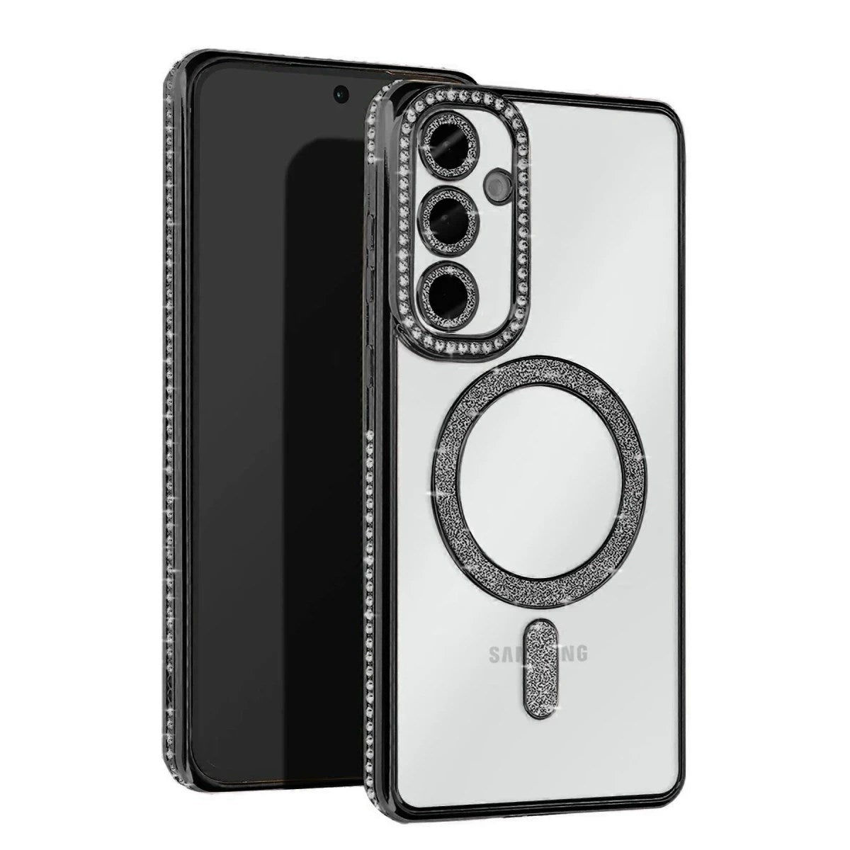 Mey İthalat® Samsung Galaxy A25 5G Joke Simli Magneticsafe Kılıf - Siyah