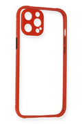 Mey İthalat® iPhone 12 Pro Kılıf Miami Şeffaf Silikon - Kırmızı