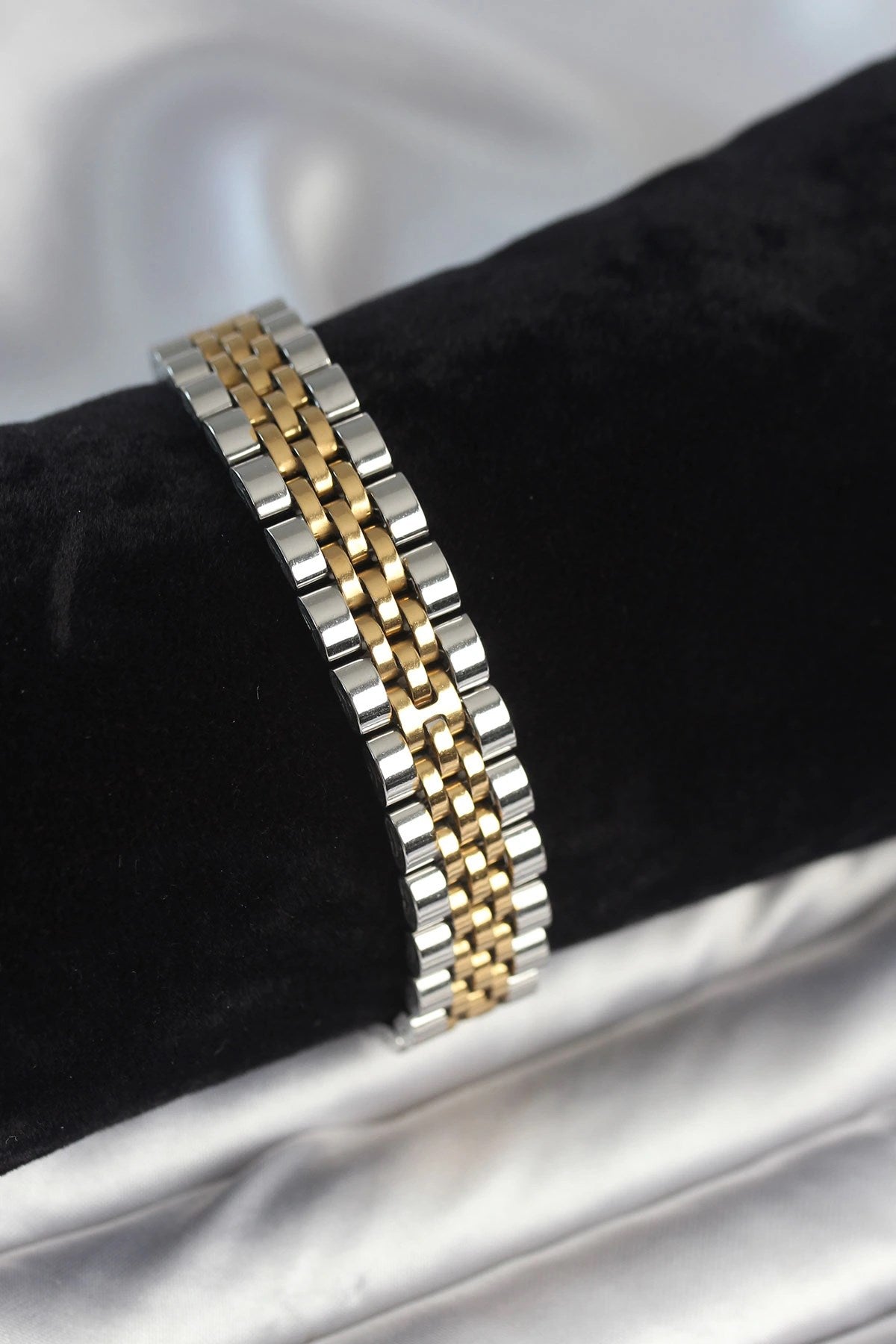 Mey İthalat® 316L Çelik 12 mm Kalınlıkta Gold ve Gümüş Renkli Erkek Bileklik