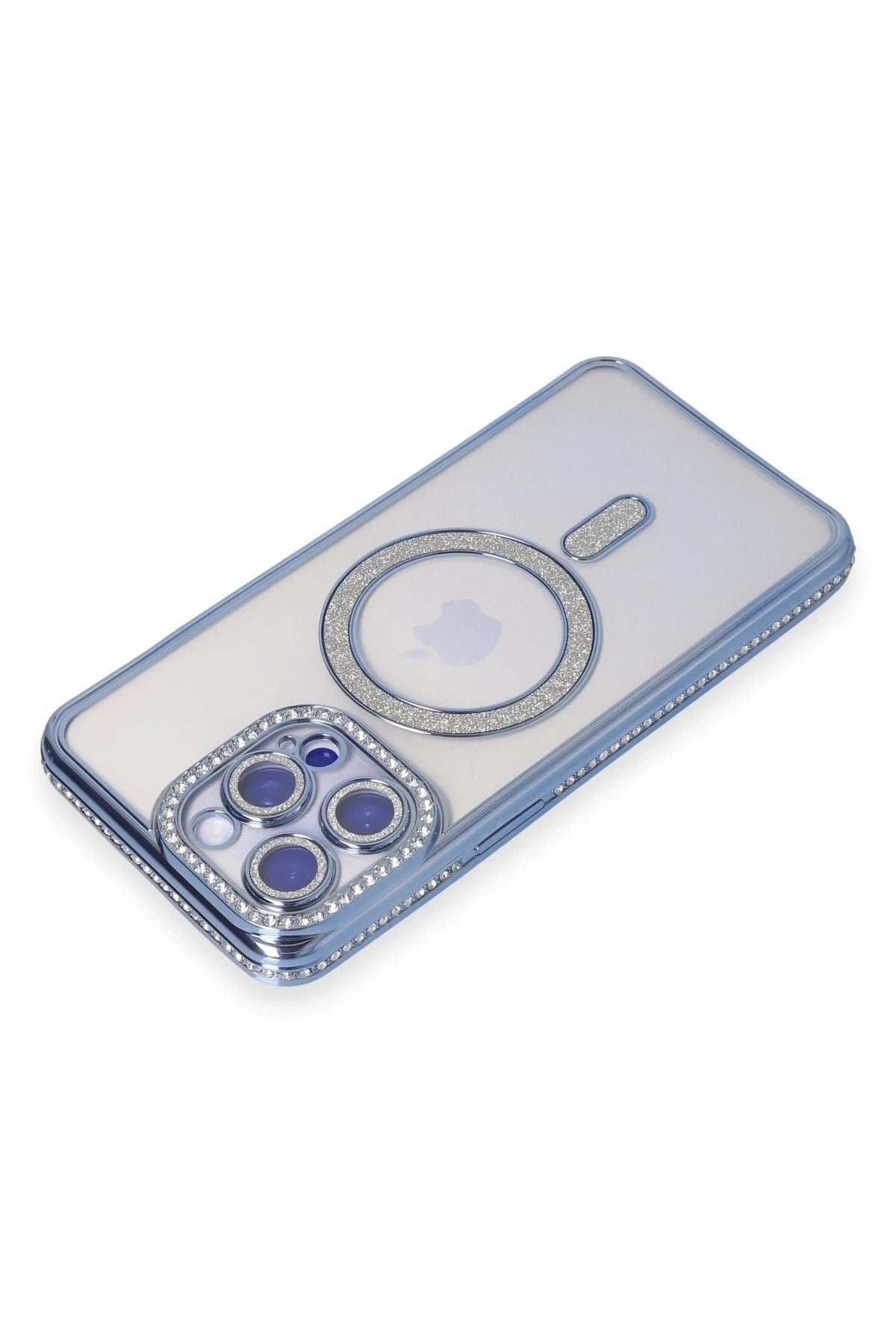 Mey İthalat® iPhone 15 Pro Kılıf Joke Simli Magneticsafe Kılıf - Mavi