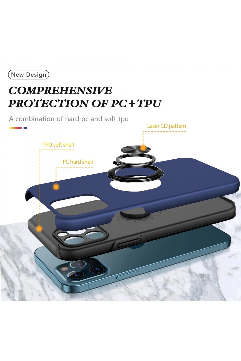 Mey İthalat® iPhone 12 Pro Max Kılıf Elit Yüzüklü Kapak - Lacivert