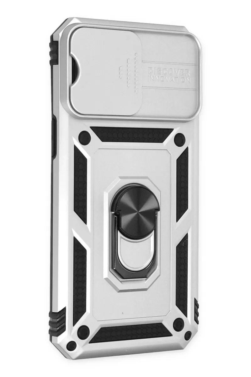 Mey İthalat® iPhone 14 Pro Max Kılıf Pars Lens Yüzüklü Silikon - Gümüş