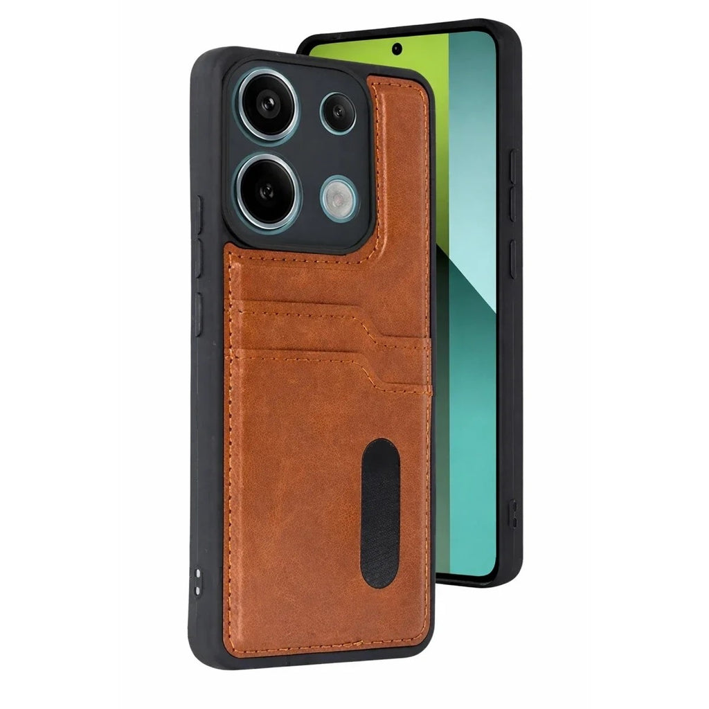 Mey İthalat® Redmi 15C 4G Sara Kartvizitli Deri Kılıf - Taba