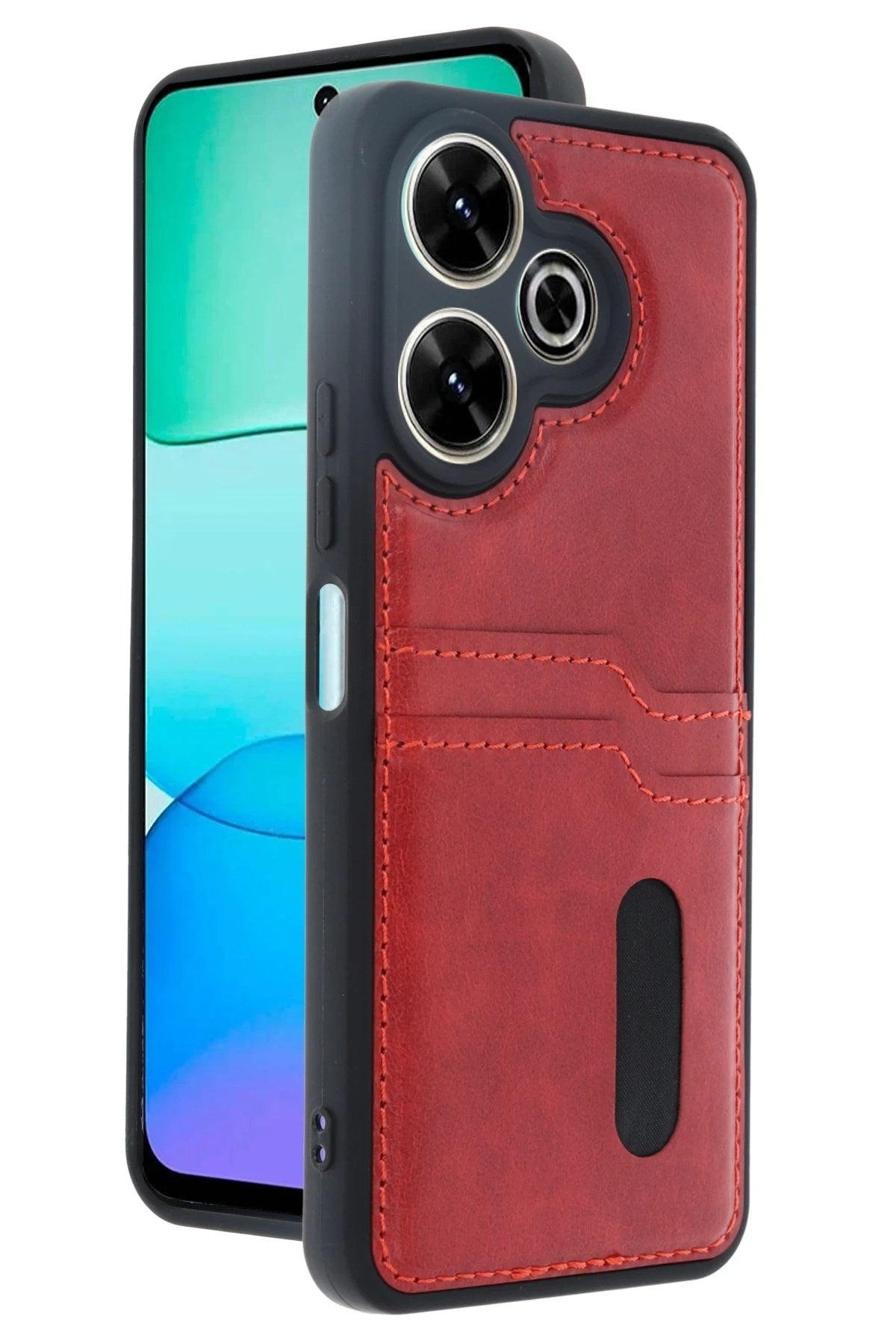 Mey İthalat® Redmi 13 4G Kılıf Sara Kartvizitli Deri Kılıf - Kırmızı