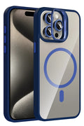 Mey İthalat® iPhone 14 Pro Max Remim Lensli Magsafe Standlı Kapak - Lacivert