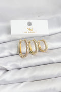 Mey İthalat® Pirinç Gold Renk Zirkon Taşlı Halka Model YSX Trio Küpe Seti