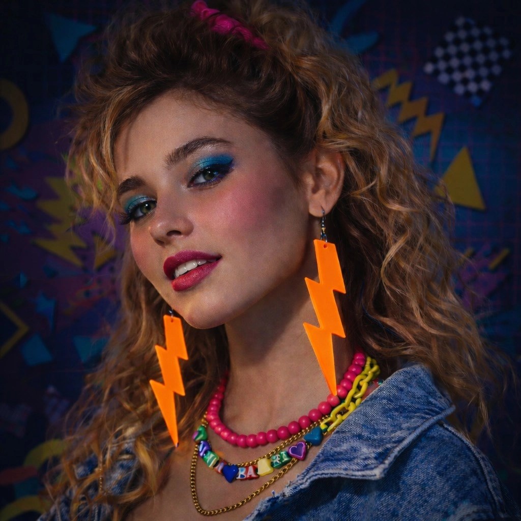 Mey İthalat® 80’ler 90&amp;#39;lar Retro Neon Turuncu Şimşek Küpe 10 cm