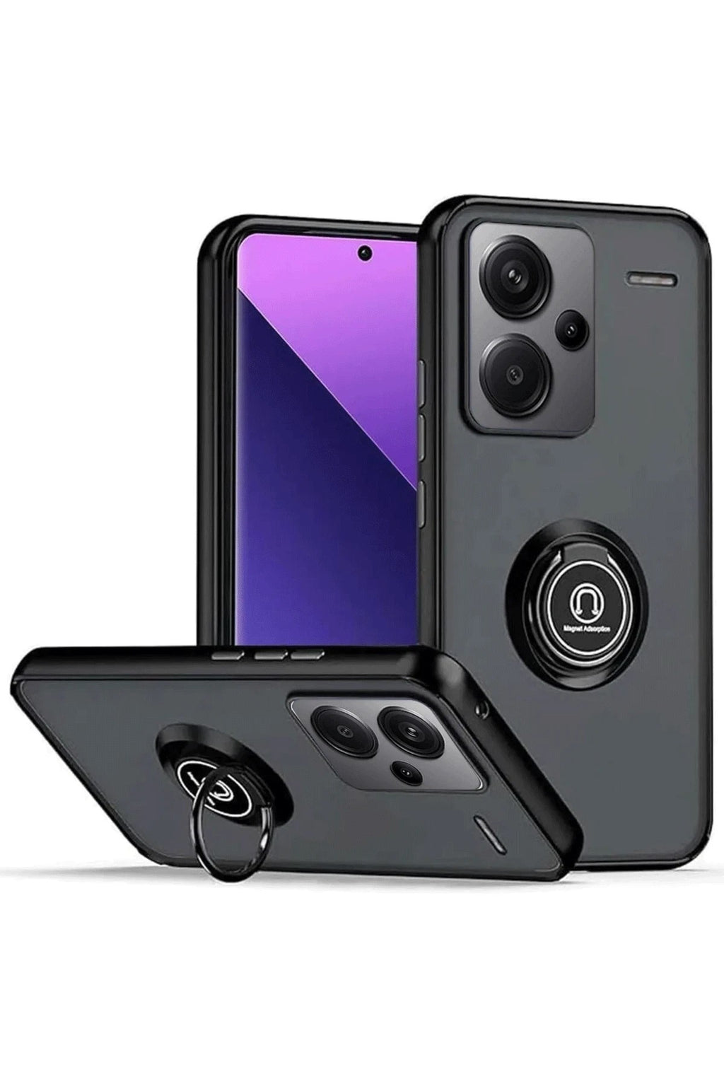Mey İthalat® Redmi Note 13 Pro Plus Kılıf Montreal Yüzüklü Silikon Kapak - Siyah