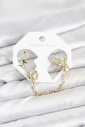 Mey İthalat® Pirinç Gold Renk Kelebekli Model Zincir Bağlantılı Ear Cuff Küpe Seti
