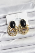 Mey İthalat® Pirinç Gold Renk Siyah Taşlı Vintage Kadın Küpe