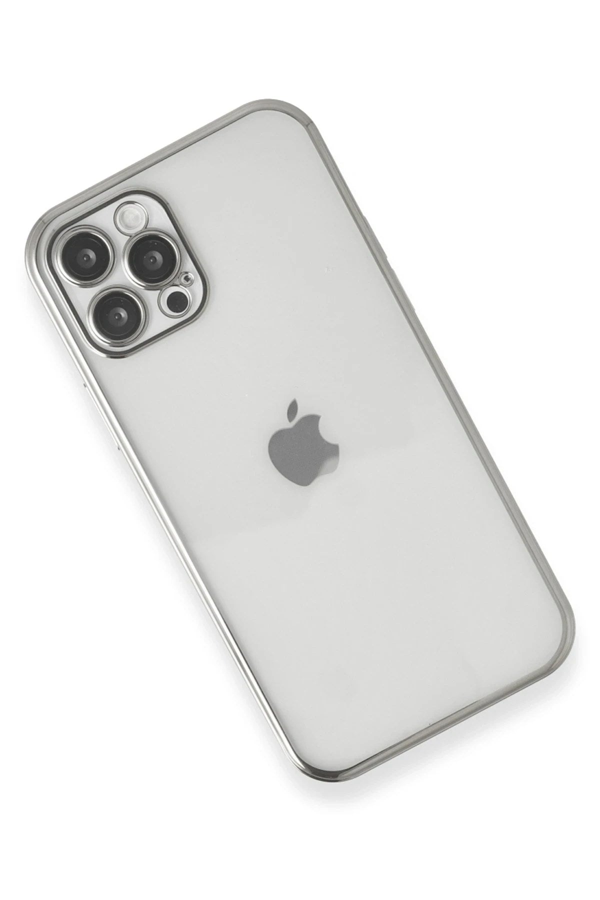 Mey İthalat® iPhone 12 Pro Kılıf Lensli Silikon - Gümüş