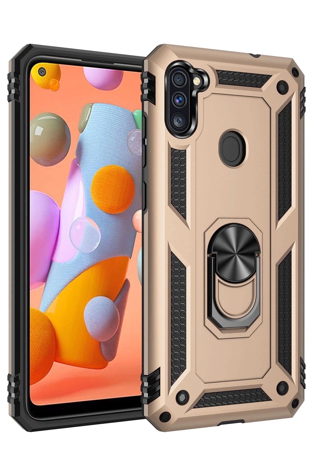 Mey İthalat® Samsung Galaxy A11 Kılıf Sofya Yüzüklü Silikon Kapak - Gold
