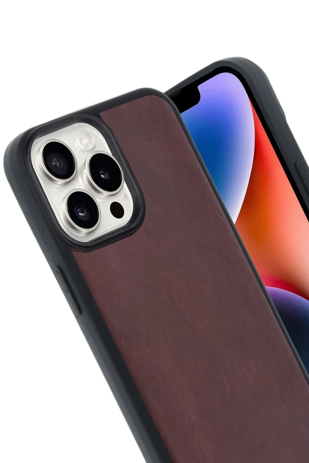 Mey İthalat® iPhone 14 Pro Max Kılıf Aras Deri Kapak - Bordo