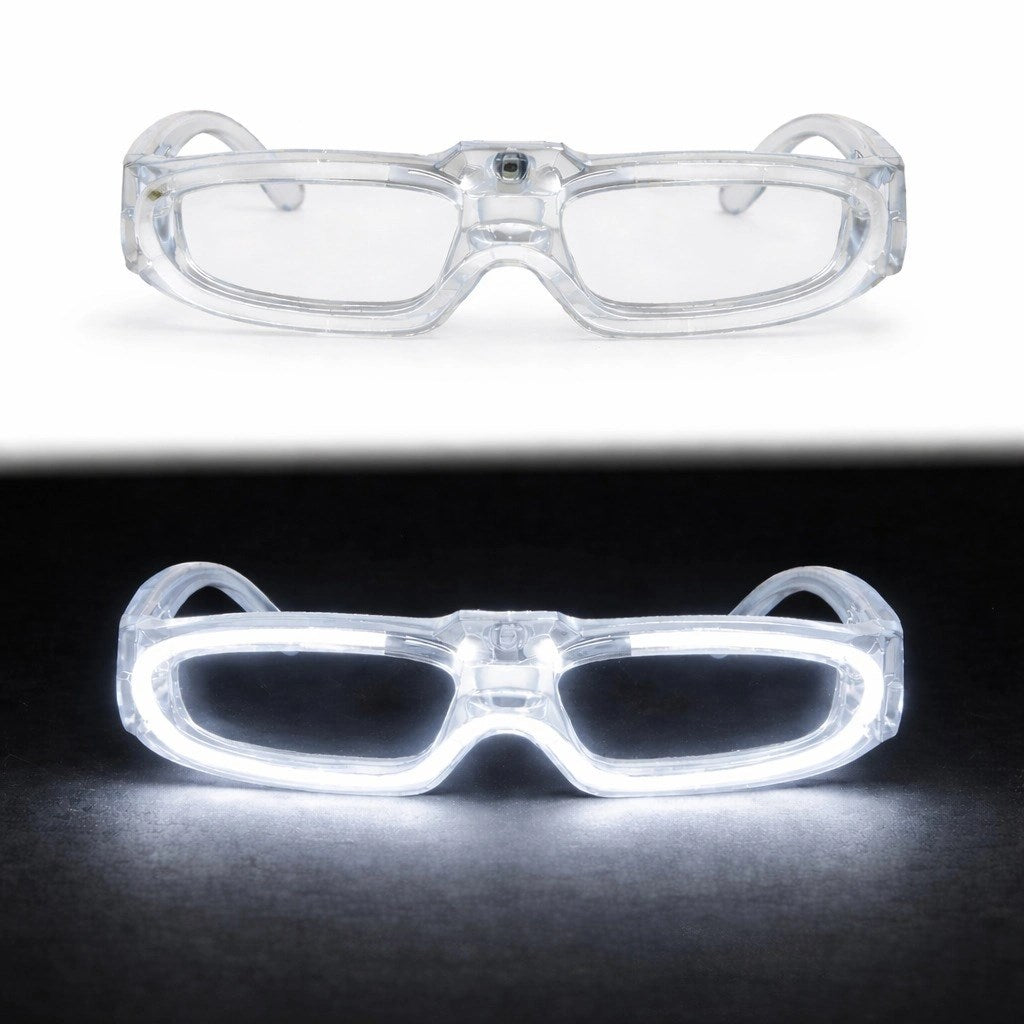Mey İthalat® Beyaz LED Işıklı Parti Gözlüğü 3 Modlu – Glow &amp; Gece Eğlence Gözlüğü