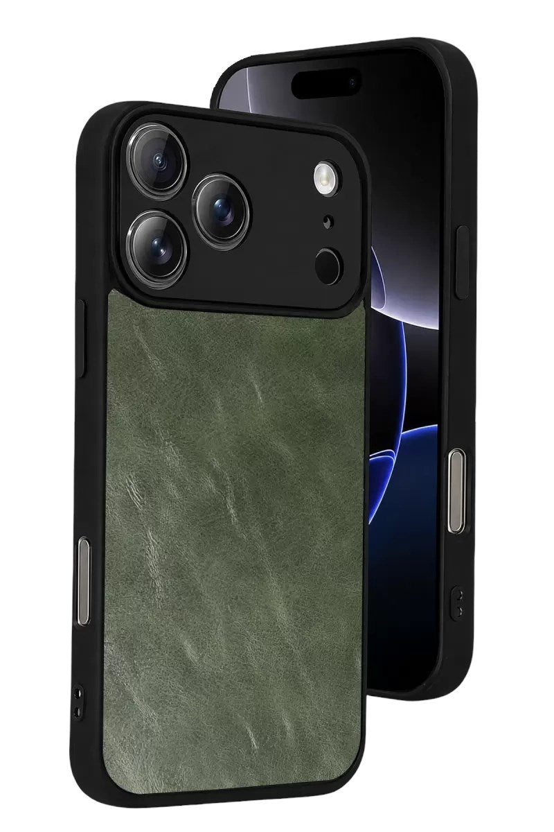 Mey İthalat® iPhone 17 Pro Max Aras Deri Kapak - Yeşil