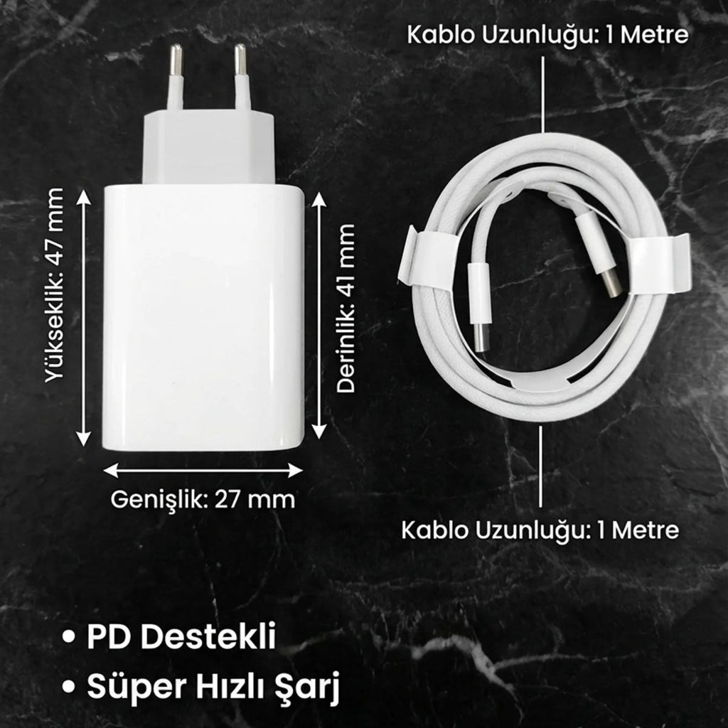 25W Hızlı Şarj Adaptörü USB-C to Type-C Kablolu – PD Destekli, Süper Hızlı Şarj Cihazı