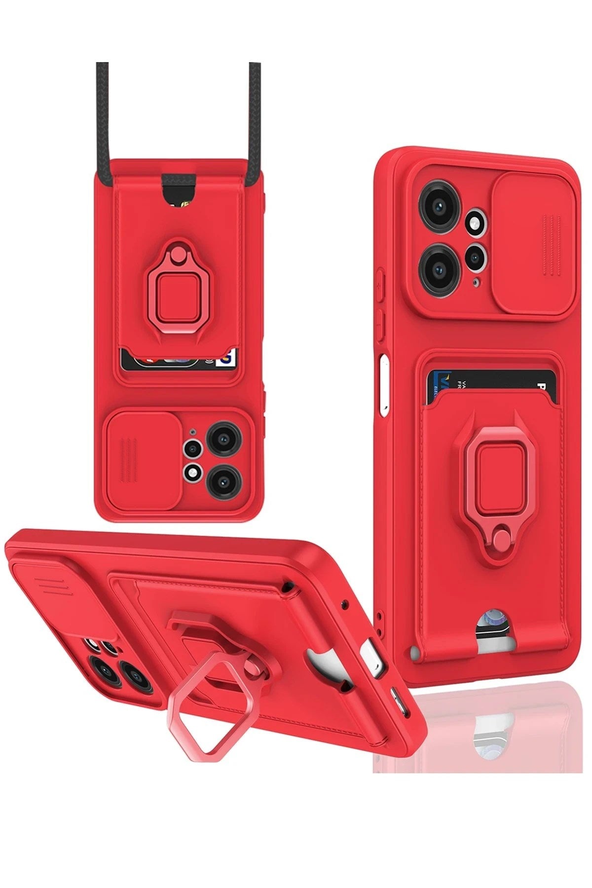 Mey İthalat® Redmi Note 12 4G Kılıf Zuma Kartvizitli Yüzüklü Silikon - Kırmızı