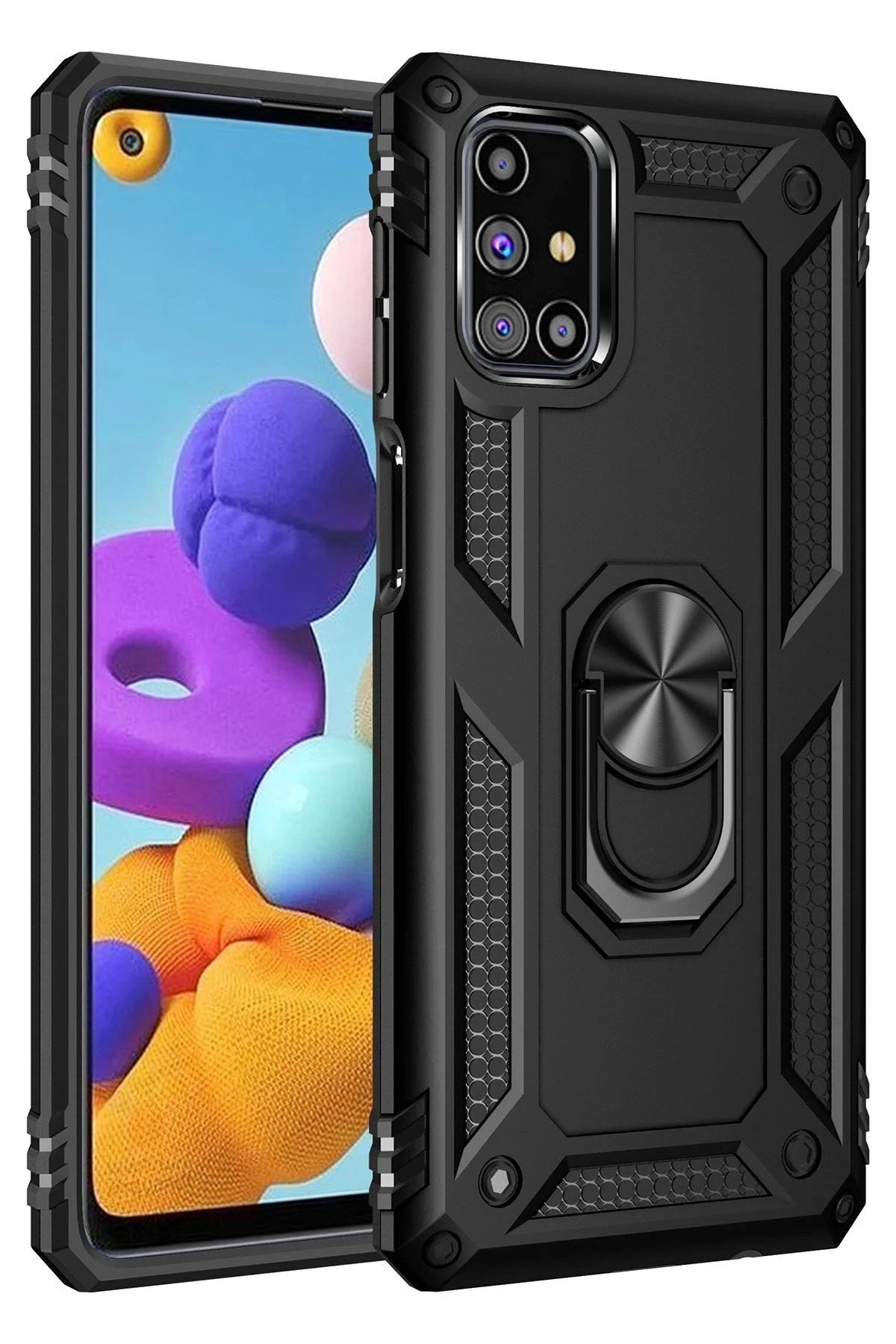 Mey İthalat® Samsung Galaxy M31S Kılıf Sofya Yüzüklü Silikon Kapak - Siyah